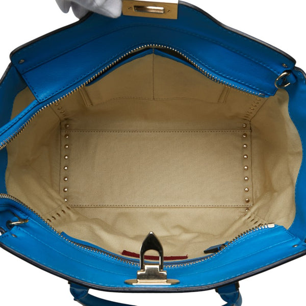 ヴァレンチノ ロックスタッズ ハンドバッグ ショルダーバッグ 2WAY ブルー レザー レディース Valentino 【中古】