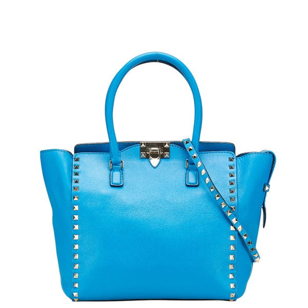 ヴァレンチノ ロックスタッズ ハンドバッグ ショルダーバッグ 2WAY ブルー レザー レディース Valentino 【中古】