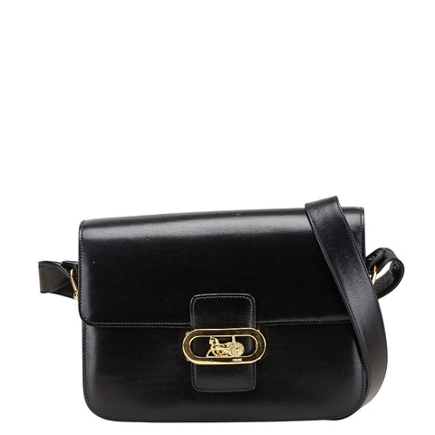 セリーヌ 馬車金具 ショルダーバッグ ブラック レザー レディース CELINE 【中古】
