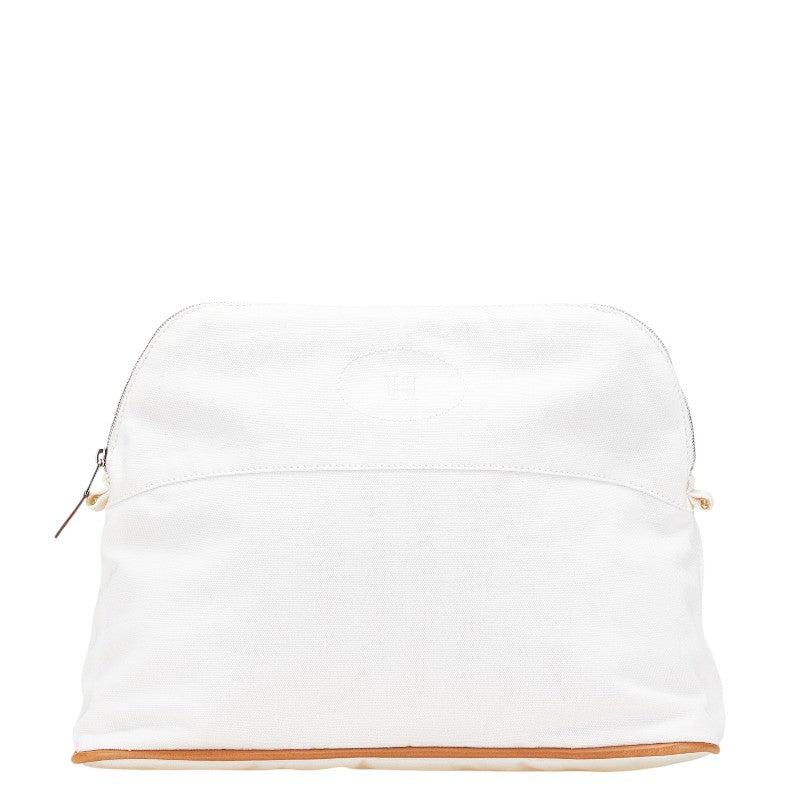 エルメス ボリードポーチGM ポーチ ホワイト ブラウン コットン レザー レディース HERMES 【中古】