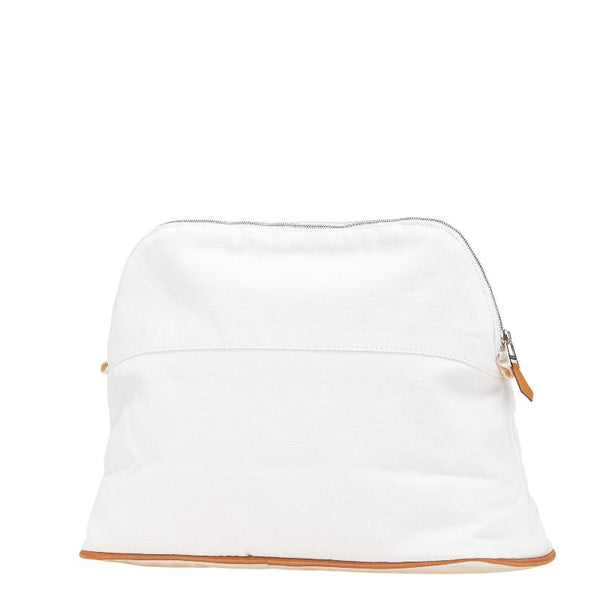 エルメス ボリードポーチGM ポーチ ホワイト ブラウン コットン レザー レディース HERMES 【中古】