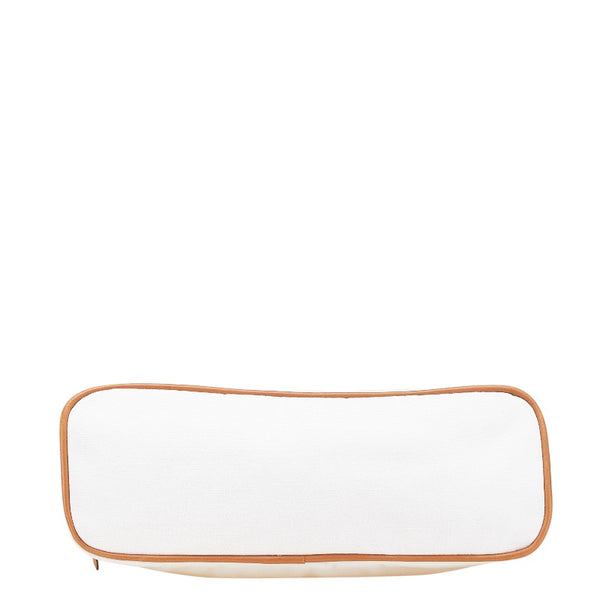 エルメス ボリードポーチGM ポーチ ホワイト ブラウン コットン レザー レディース HERMES 【中古】