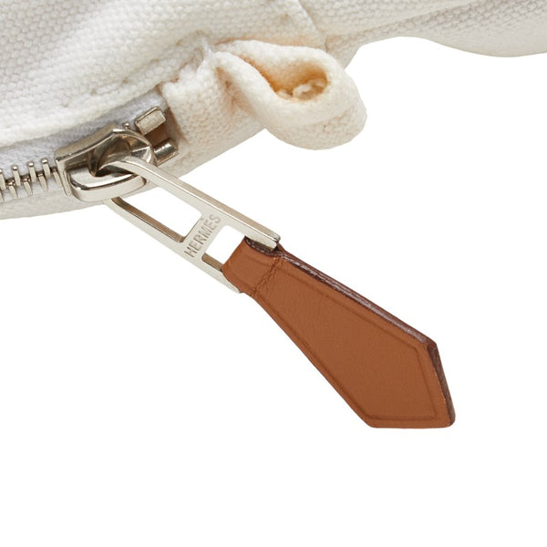 エルメス ボリードポーチGM ポーチ ホワイト ブラウン コットン レザー レディース HERMES 【中古】