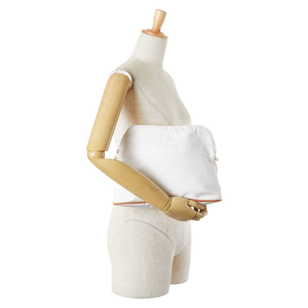 エルメス ボリードポーチGM ポーチ ホワイト ブラウン コットン レザー レディース HERMES 【中古】