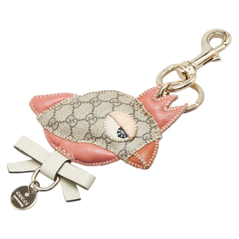 グッチ パパガッロ オウム 鳥 バッグチャーム キーホルダー ベージュ マルチカラー PVC レザー メッキ レディース GUCCI 【中古】