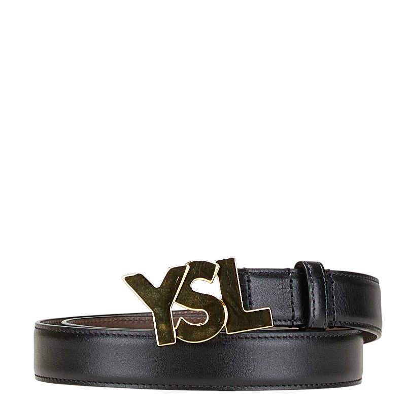 サンローラン YSLロゴ  ベルト ブラック ブラウン レザー レディース SAINT LAURENT 【中古】