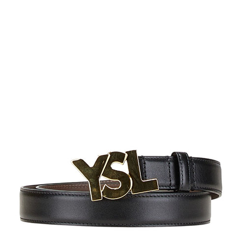 サンローラン YSLロゴ  ベルト ブラック ブラウン レザー レディース SAINT LAURENT 【中古】