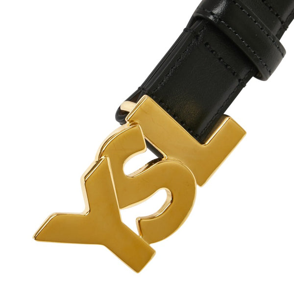 サンローラン YSLロゴ  ベルト ブラック ブラウン レザー レディース SAINT LAURENT 【中古】