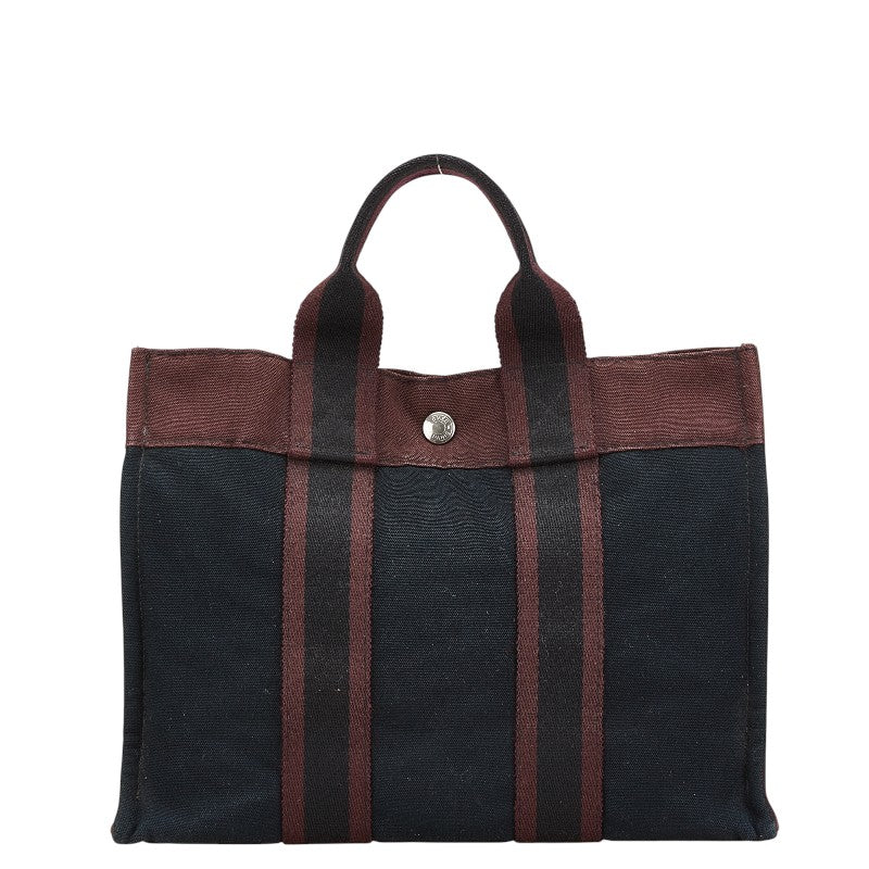 エルメス フールトゥ トートPM ハンドバッグ トートバッグ ブラック ダークボルドー キャンバス レディース HERMES 【中古】
