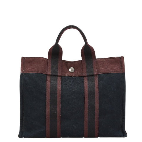 エルメス フールトゥ トートPM ハンドバッグ トートバッグ ブラック ダークボルドー キャンバス レディース HERMES 【中古】