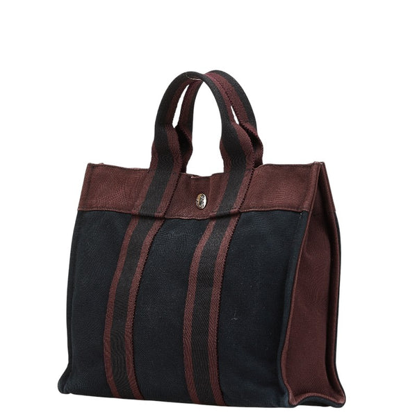 エルメス フールトゥ トートPM ハンドバッグ トートバッグ ブラック ダークボルドー キャンバス レディース HERMES 【中古】
