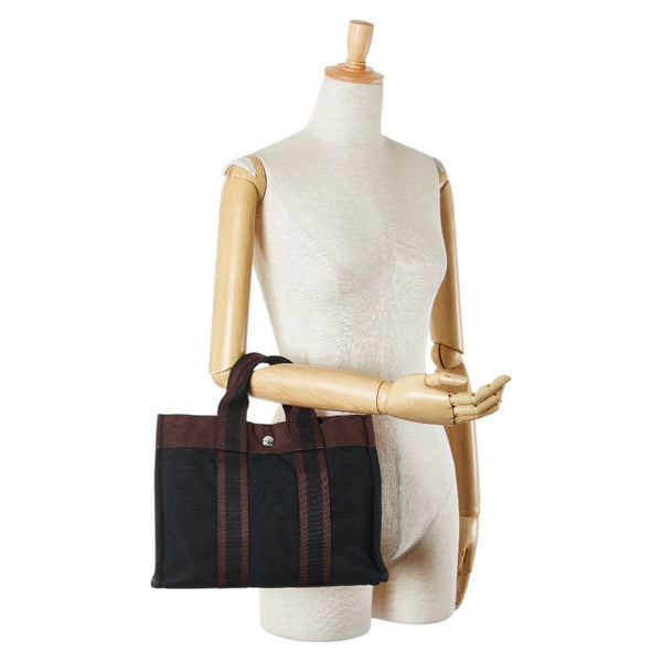 エルメス フールトゥ トートPM ハンドバッグ トートバッグ ブラック ダークボルドー キャンバス レディース HERMES 【中古】