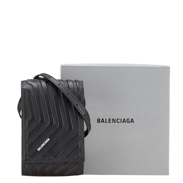 バレンシアガ ロゴ ポシェット フォンケース ブラック レザー レディース BALENCIAGA 【中古】