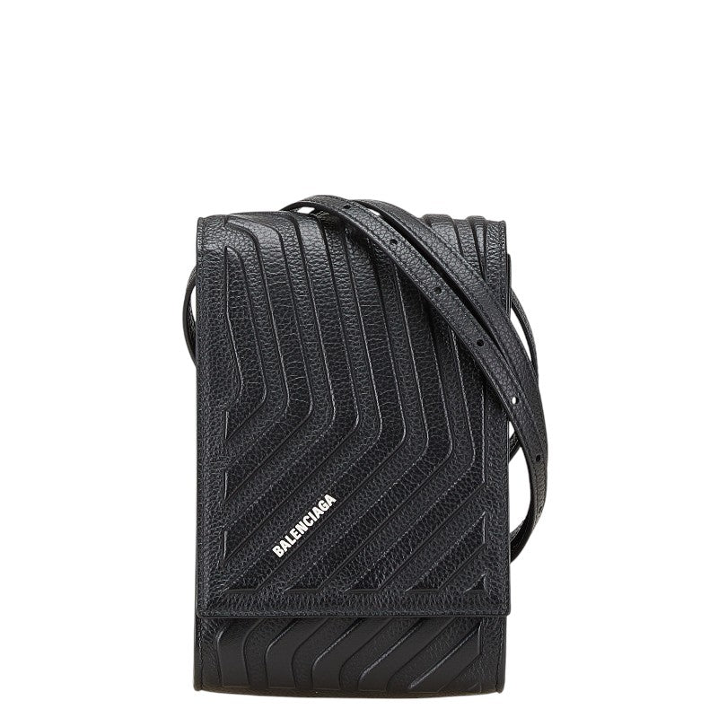 バレンシアガ ロゴ ポシェット フォンケース ブラック レザー レディース BALENCIAGA 【中古】