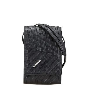 バレンシアガ ロゴ ポシェット フォンケース ブラック レザー レディース BALENCIAGA 【中古】