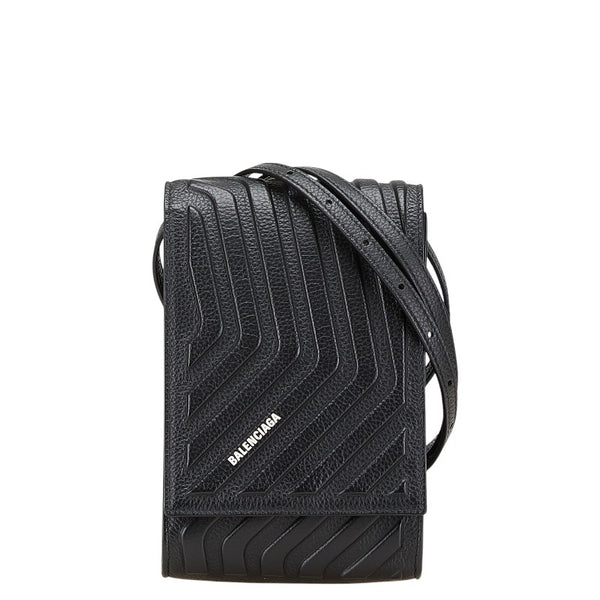バレンシアガ ロゴ ポシェット フォンケース ブラック レザー レディース BALENCIAGA 【中古】
