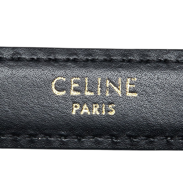 セリーヌ トリオンフロゴ ベルト ブラック シルバー レザー メタル レディース CELINE 【中古】