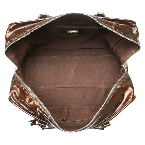 ロエベ アナグラムロゴ アマソナ36 ハンドバッグ ブラウン エナメル レザー レディース LOEWE 【中古】