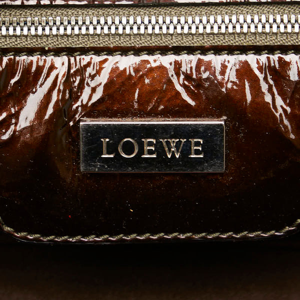 ロエベ アナグラムロゴ アマソナ36 ハンドバッグ ブラウン エナメル レザー レディース LOEWE 【中古】