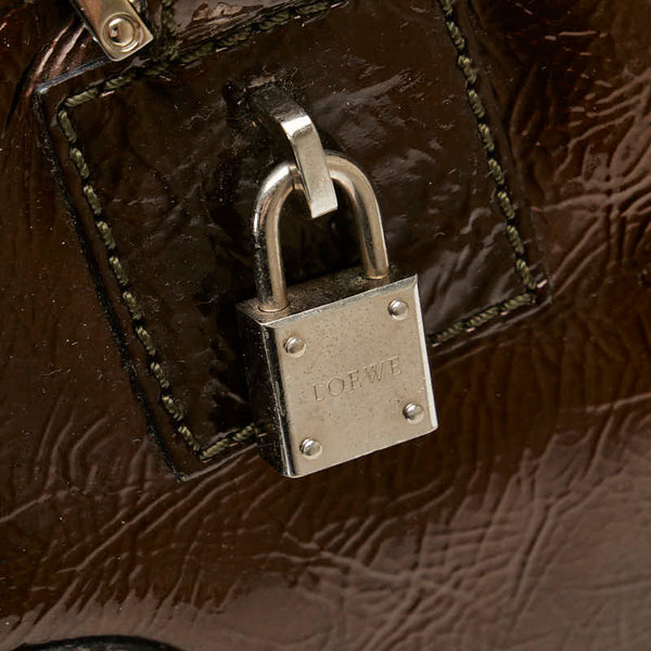 ロエベ アナグラムロゴ アマソナ36 ハンドバッグ ブラウン エナメル レザー レディース LOEWE 【中古】