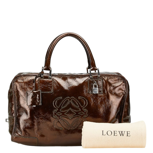 ロエベ アナグラムロゴ アマソナ36 ハンドバッグ ブラウン エナメル レザー レディース LOEWE 【中古】