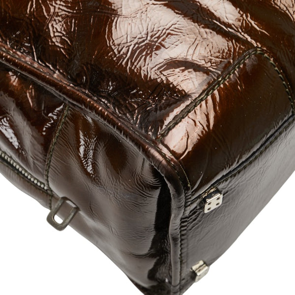 ロエベ アナグラムロゴ アマソナ36 ハンドバッグ ブラウン エナメル レザー レディース LOEWE 【中古】