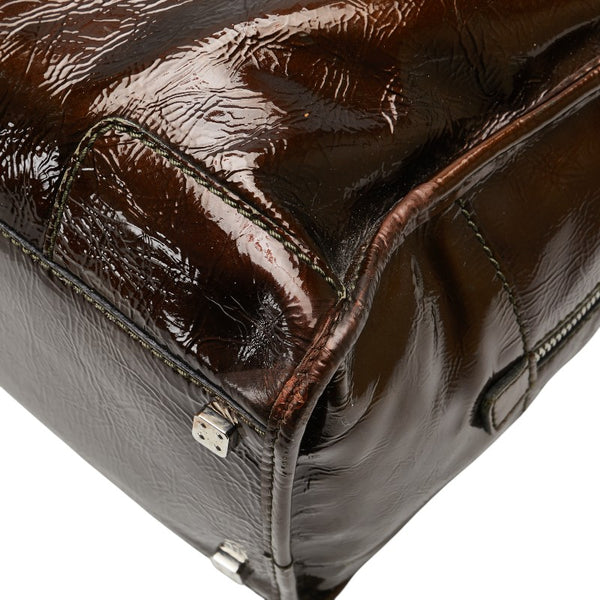ロエベ アナグラムロゴ アマソナ36 ハンドバッグ ブラウン エナメル レザー レディース LOEWE 【中古】