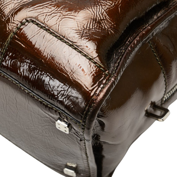 ロエベ アナグラムロゴ アマソナ36 ハンドバッグ ブラウン エナメル レザー レディース LOEWE 【中古】