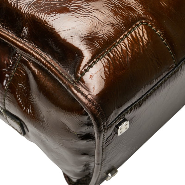 ロエベ アナグラムロゴ アマソナ36 ハンドバッグ ブラウン エナメル レザー レディース LOEWE 【中古】