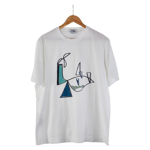 エルメス 半袖Ｔシャツ サイズ:XXL ホワイト ブルー コットン メンズ HERMES 【中古】