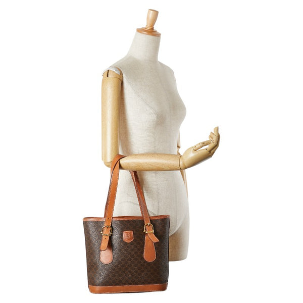 セリーヌ マカダム ハンドバッグ ブラウン PVC レザー レディース CELINE 【中古】