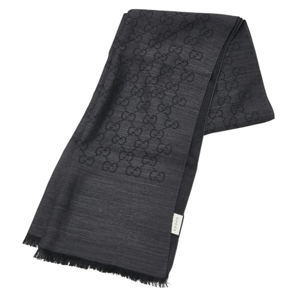 グッチ GG柄 マフラー ストール グレー ブラック ウール シルク レディース GUCCI 【中古】