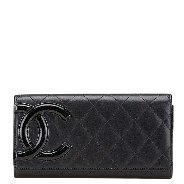 シャネル マトラッセ カンボンライン 長財布 ブラック ラムスキン エナメル レディース CHANEL 【中古】