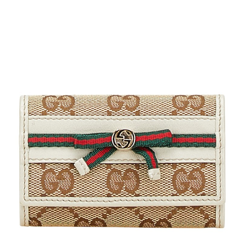 グッチ GGキャンバス シェリーライン リボン キーケース 6連 257007 ベージュ マルチカラー キャンバス レザー レディース GUCCI 【中古】