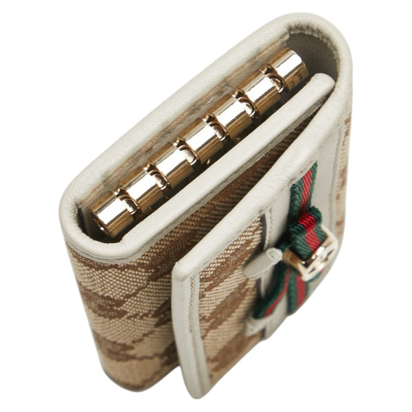 グッチ GGキャンバス シェリーライン リボン キーケース 6連 257007 ベージュ マルチカラー キャンバス レザー レディース GUCCI 【中古】