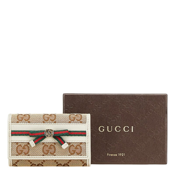 グッチ GGキャンバス シェリーライン リボン キーケース 6連 257007 ベージュ マルチカラー キャンバス レザー レディース GUCCI 【中古】