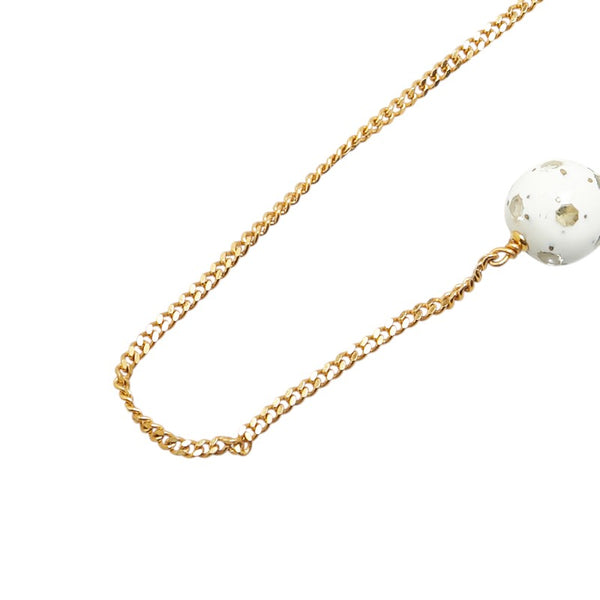 シャネル ココマーク サッカーボール モチーフ ロングネックレス ゴールド ホワイト メッキ フェイクパール レディース CHANEL 【中古】