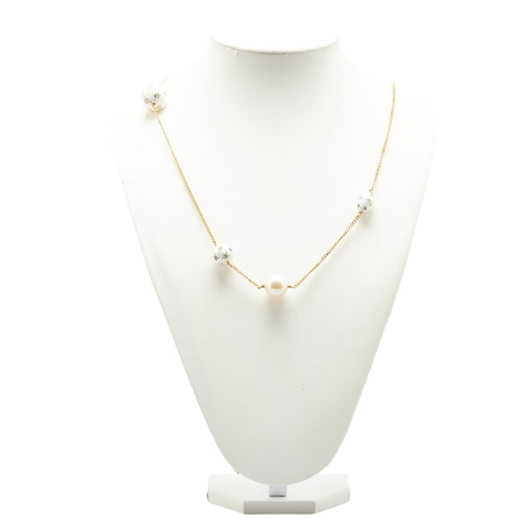 シャネル ココマーク サッカーボール モチーフ ロングネックレス ゴールド ホワイト メッキ フェイクパール レディース CHANEL 【中古】