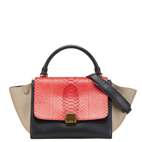 セリーヌ トラペーズ パイソン ハンドバッグ ワンショルダーバッグ 2WAY ブラック レッド ベージュ レザー レディース CELINE 【中古】