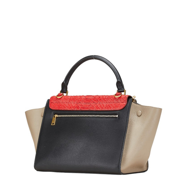 セリーヌ トラペーズ パイソン ハンドバッグ ワンショルダーバッグ 2WAY ブラック レッド ベージュ レザー レディース CELINE 【中古】