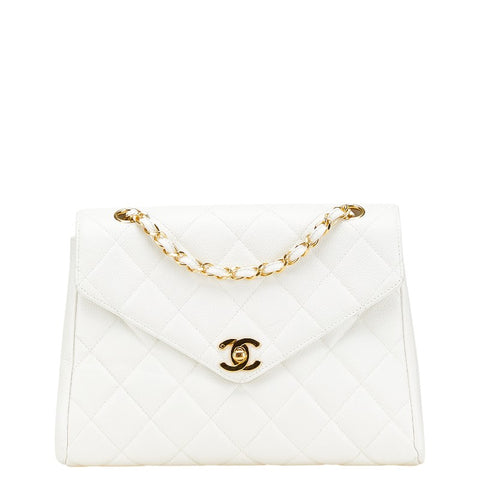 シャネル ココマーク マトラッセ チェーン ハンドバッグ ショルダーバッグ ホワイト キャビアスキン レディース CHANEL 【中古】