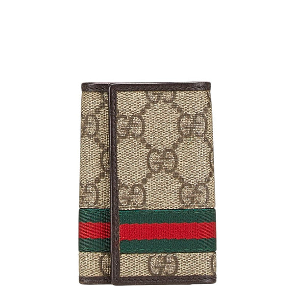 グッチ GGスプリーム シェリーライン キーケース 6連 138077 ベージュ ブラウン PVC レザー レディース GUCCI 【中古】