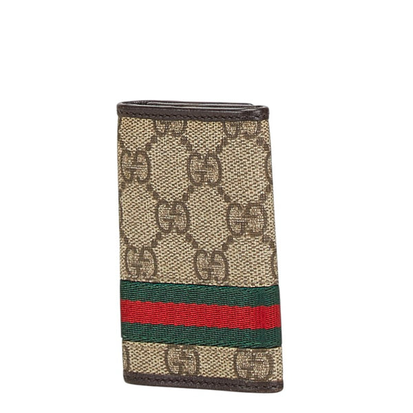 グッチ GGスプリーム シェリーライン キーケース 6連 138077 ベージュ ブラウン PVC レザー レディース GUCCI 【中古】