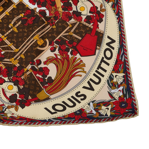 ルイ ヴィトン ル トゥ パリ スカーフ レッド ホワイト ブラウン シルク レディース LOUIS VUITTON 【中古】