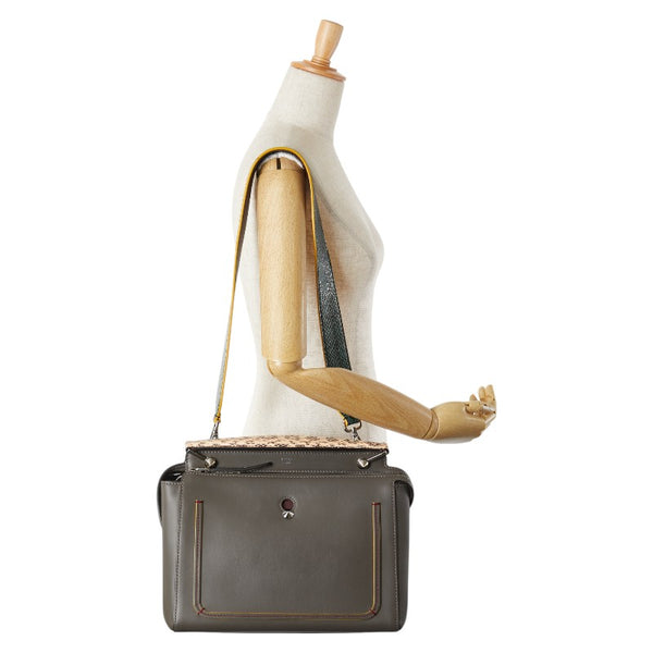 フェンディ ドットコム パイソン ハンドバッグ ショルダーバッグ 2WAY 8BN293 グレー ベージュ レザー レディース FENDI 【中古】