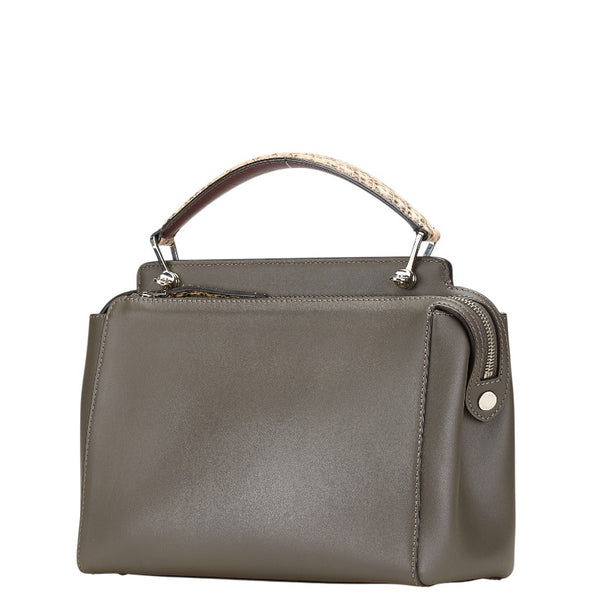 フェンディ ドットコム パイソン ハンドバッグ ショルダーバッグ 2WAY 8BN293 グレー ベージュ レザー レディース FENDI 【中古】