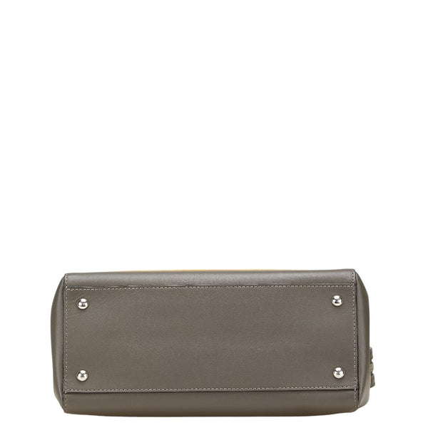 フェンディ ドットコム パイソン ハンドバッグ ショルダーバッグ 2WAY 8BN293 グレー ベージュ レザー レディース FENDI 【中古】