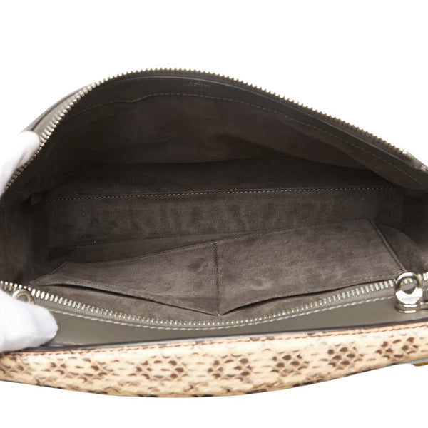 フェンディ ドットコム パイソン ハンドバッグ ショルダーバッグ 2WAY 8BN293 グレー ベージュ レザー レディース FENDI 【中古】