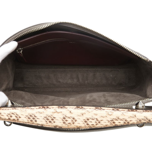 フェンディ ドットコム パイソン ハンドバッグ ショルダーバッグ 2WAY 8BN293 グレー ベージュ レザー レディース FENDI 【中古】