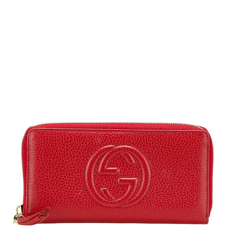 グッチ インターロッキングG ソーホー タッセル ラウンドファスナー 長財布 598187 レッド レザー レディース GUCCI 【中古】